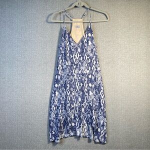 Abbeline Women’s Small Blue Snakeskin Print Babydoll Mini Dress 100% Rayon USA